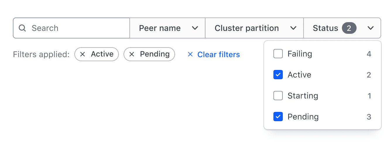 Filter bar with multiple filters selected from one parameter shows badges for each selected filter below
